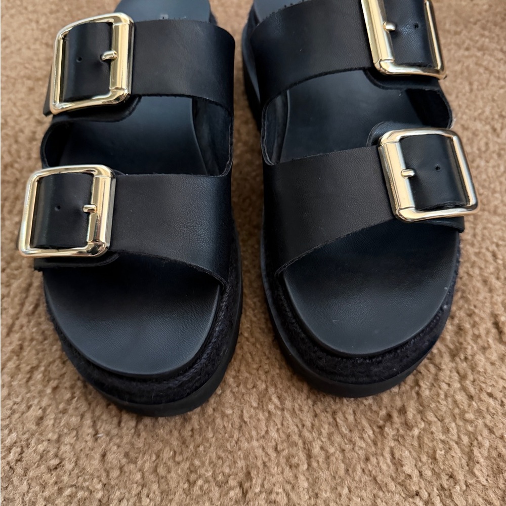 Madden Girl Black Sandals with Gold Buckles